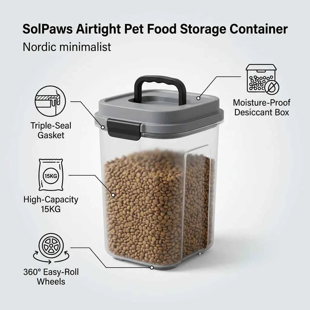SolPaws Airtight Pet Food Storage Container - Sealed & Moisture-Proof