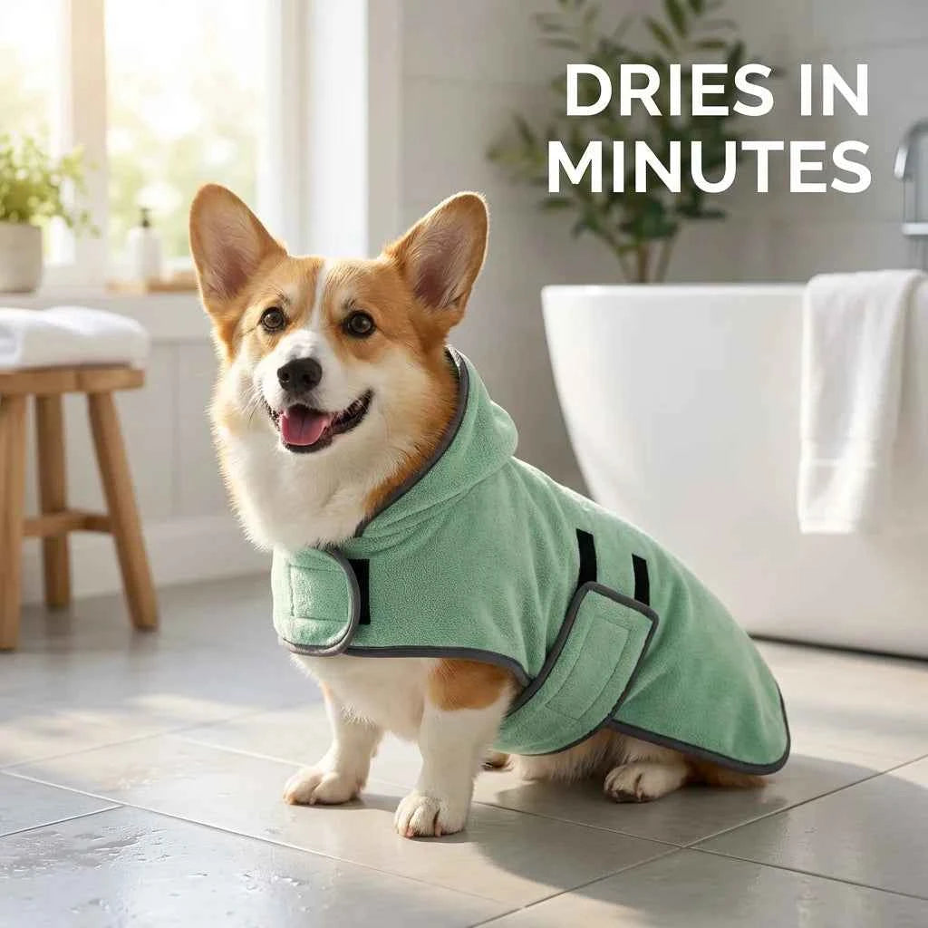 SolPaws™ Ultra-Absorbent Pet Microfiber Bathrobe - Quick-Dry Soft Bath Towel for Dogs & Cats