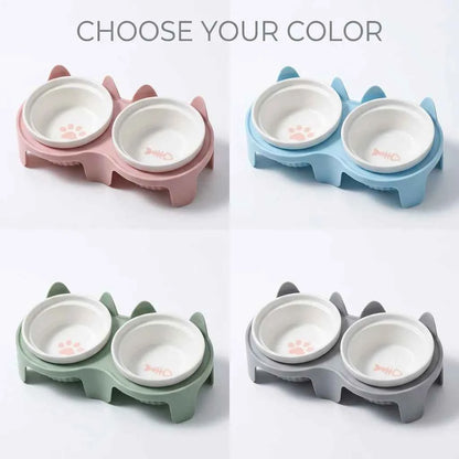 SolPaws™ Nordic Ceramic Elevated Double Bowls - Ergonomic Neck Protection
