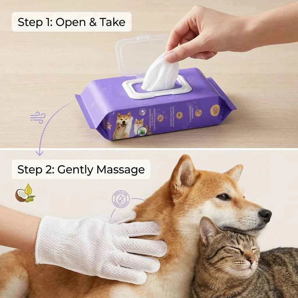 SolPaws™ Disposable Pet Grooming Gloves - No-Rinse Deodorizing Cleaning Wipes (20 PCS/Pack)
