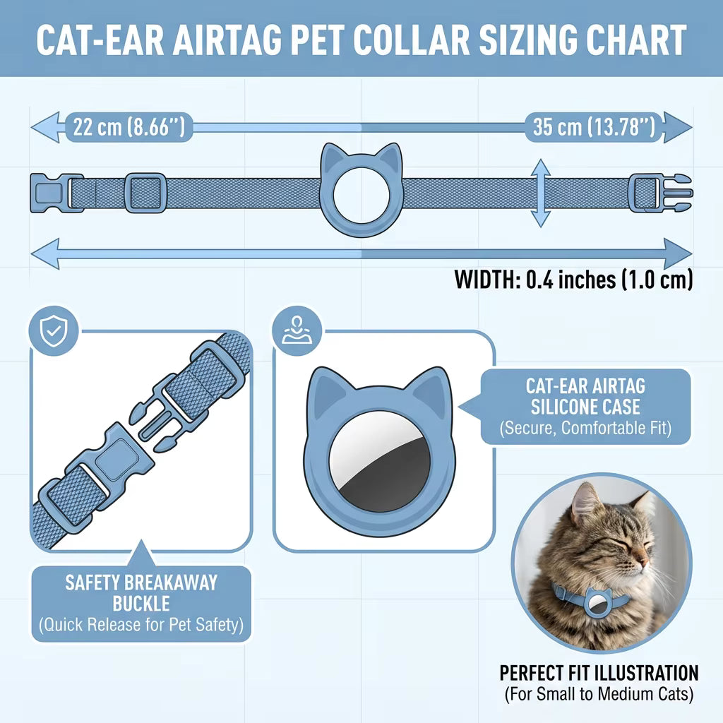 Safety AirTag Pet Collar - Reflective with Cat-Ear Breakaway Buckle