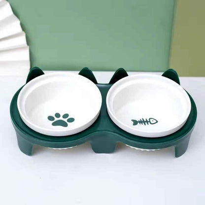SolPaws™ Nordic Ceramic Elevated Double Bowls - Ergonomic Neck Protection