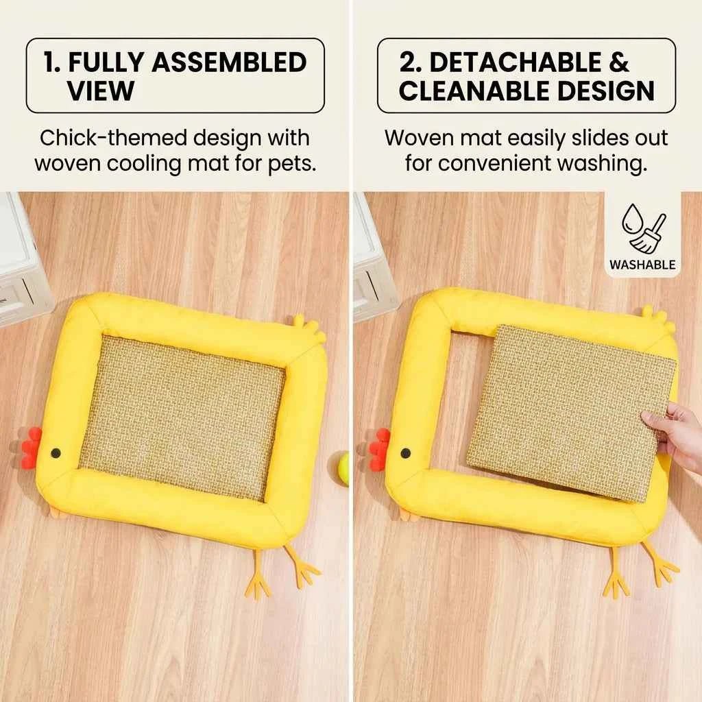 Cute Yellow Chick Pet Bed - Waterproof, Breathable & Detachable Cooling Mat for Cats & Small Dogs - SolPaws C2h1