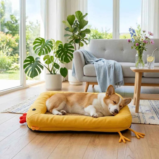 Cute Yellow Chick Pet Bed - Waterproof, Breathable & Detachable Cooling Mat for Cats & Small Dogs - SolPaws C2h1