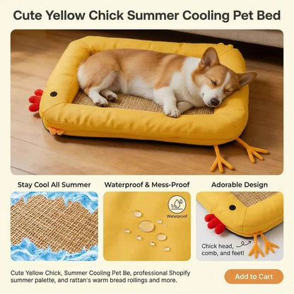 Cute Yellow Chick Pet Bed - Waterproof, Breathable & Detachable Cooling Mat for Cats & Small Dogs - SolPaws C2h1