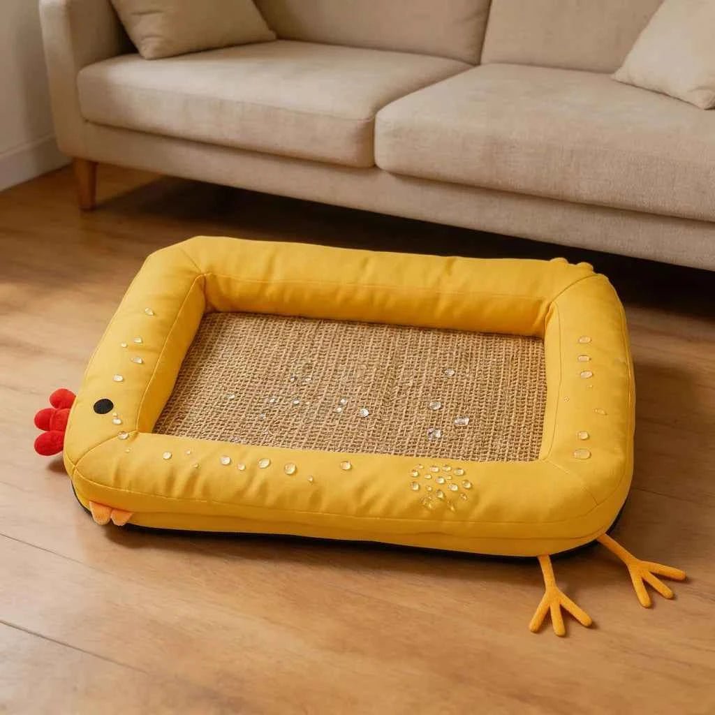 Cute Yellow Chick Pet Bed - Waterproof, Breathable & Detachable Cooling Mat for Cats & Small Dogs - SolPaws C2h1