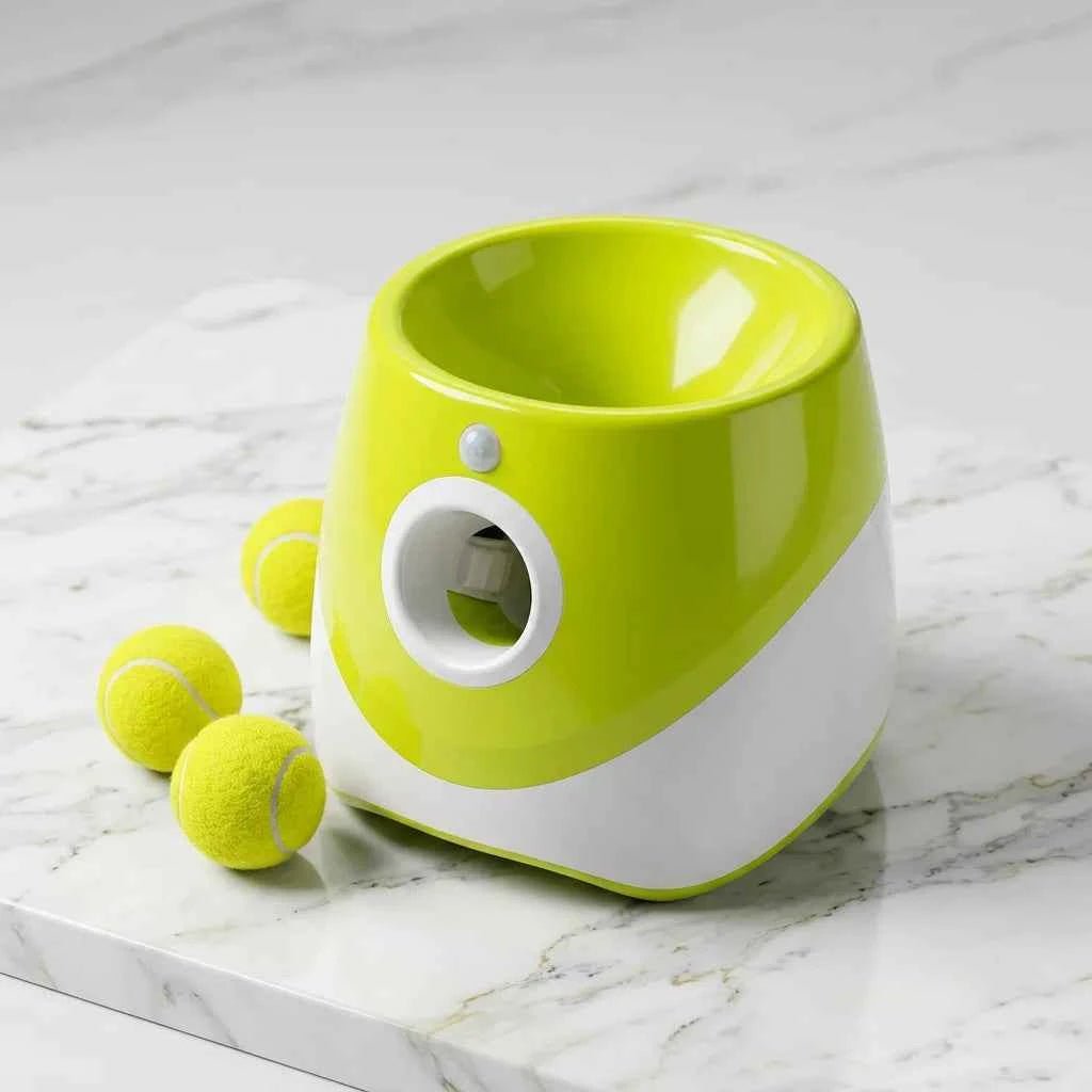 Interactive Automatic Pet Ball Launcher - Adjustable Launch Distance (10/20/30ft) - Rechargeable Dog Fetch Machine with 3 Mini Tennis Balls - SolPaws C2h1