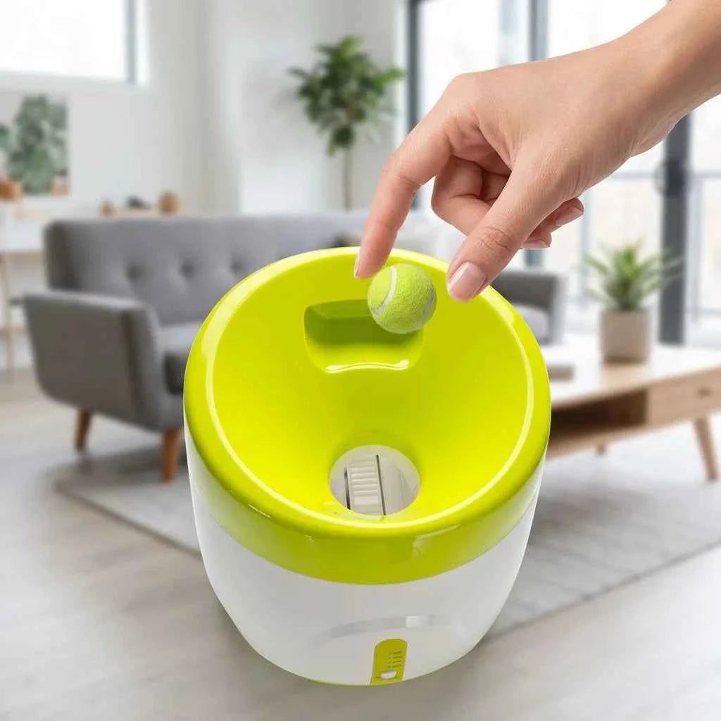 Interactive Automatic Pet Ball Launcher - Adjustable Launch Distance (10/20/30ft) - Rechargeable Dog Fetch Machine with 3 Mini Tennis Balls - SolPaws C2h1
