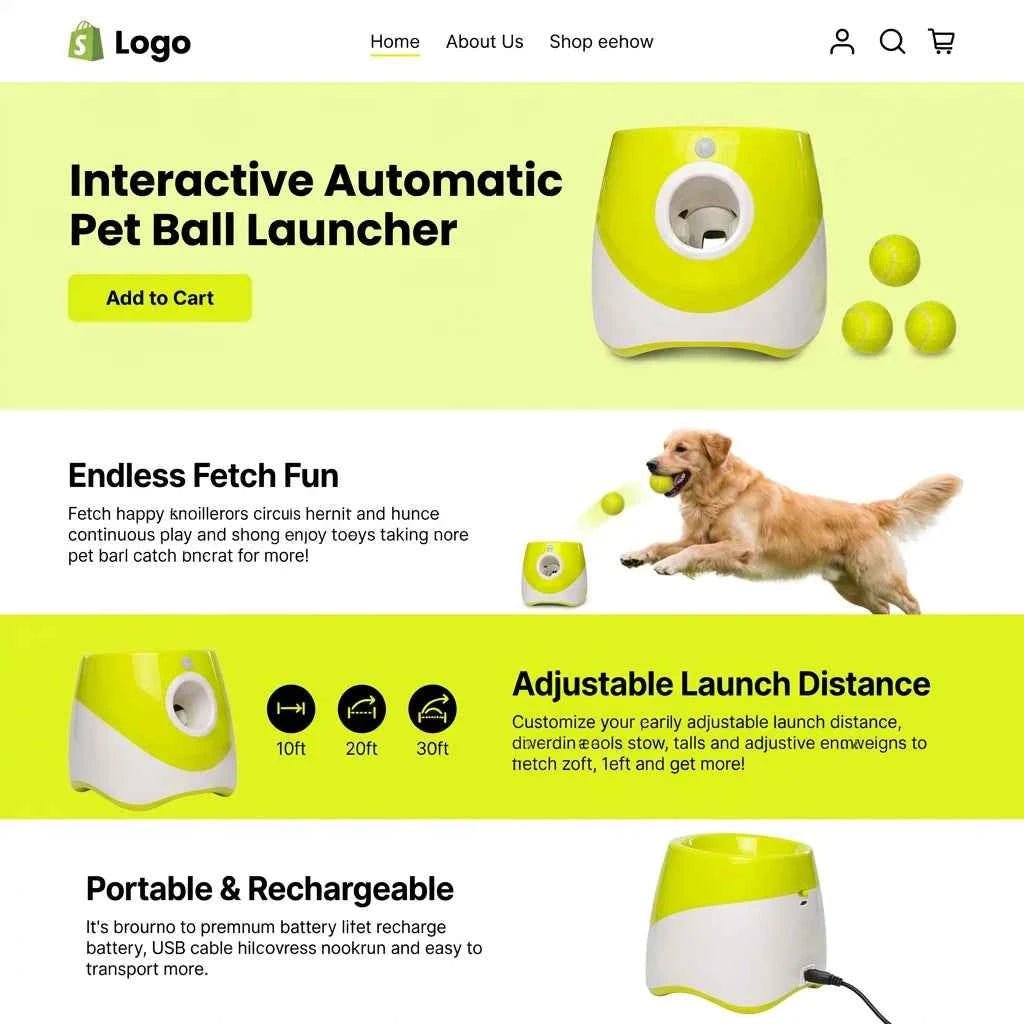 Interactive Automatic Pet Ball Launcher - Adjustable Launch Distance (10/20/30ft) - Rechargeable Dog Fetch Machine with 3 Mini Tennis Balls - SolPaws C2h1