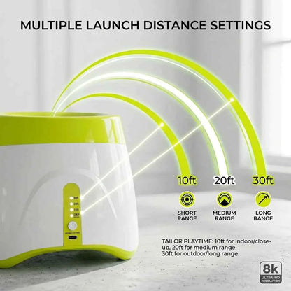 Interactive Automatic Pet Ball Launcher - Adjustable Launch Distance (10/20/30ft) - Rechargeable Dog Fetch Machine with 3 Mini Tennis Balls - SolPaws C2h1