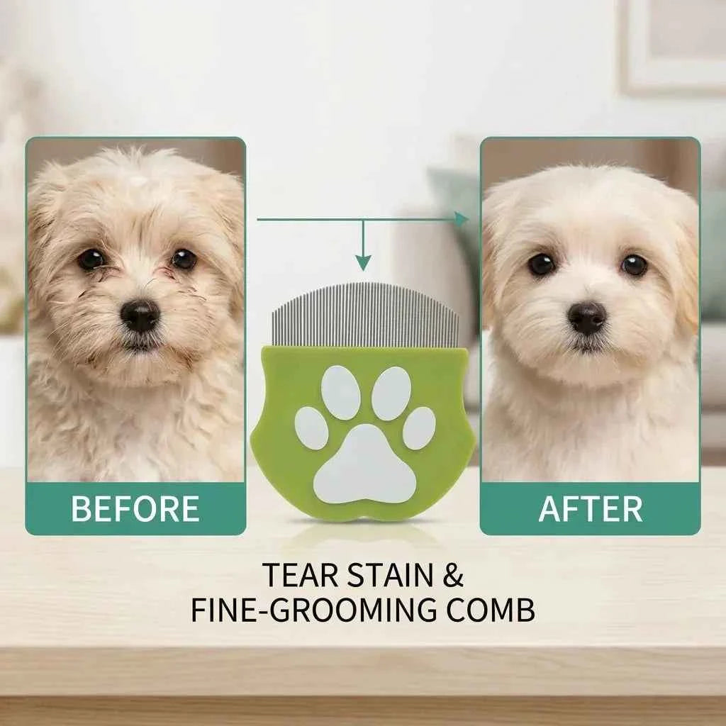 Professional Mini Pet Face Comb - Tear Stain Remover & Precision Facial Grooming Brush for Dogs & Cats - Fine Arched Stainless Steel Teeth