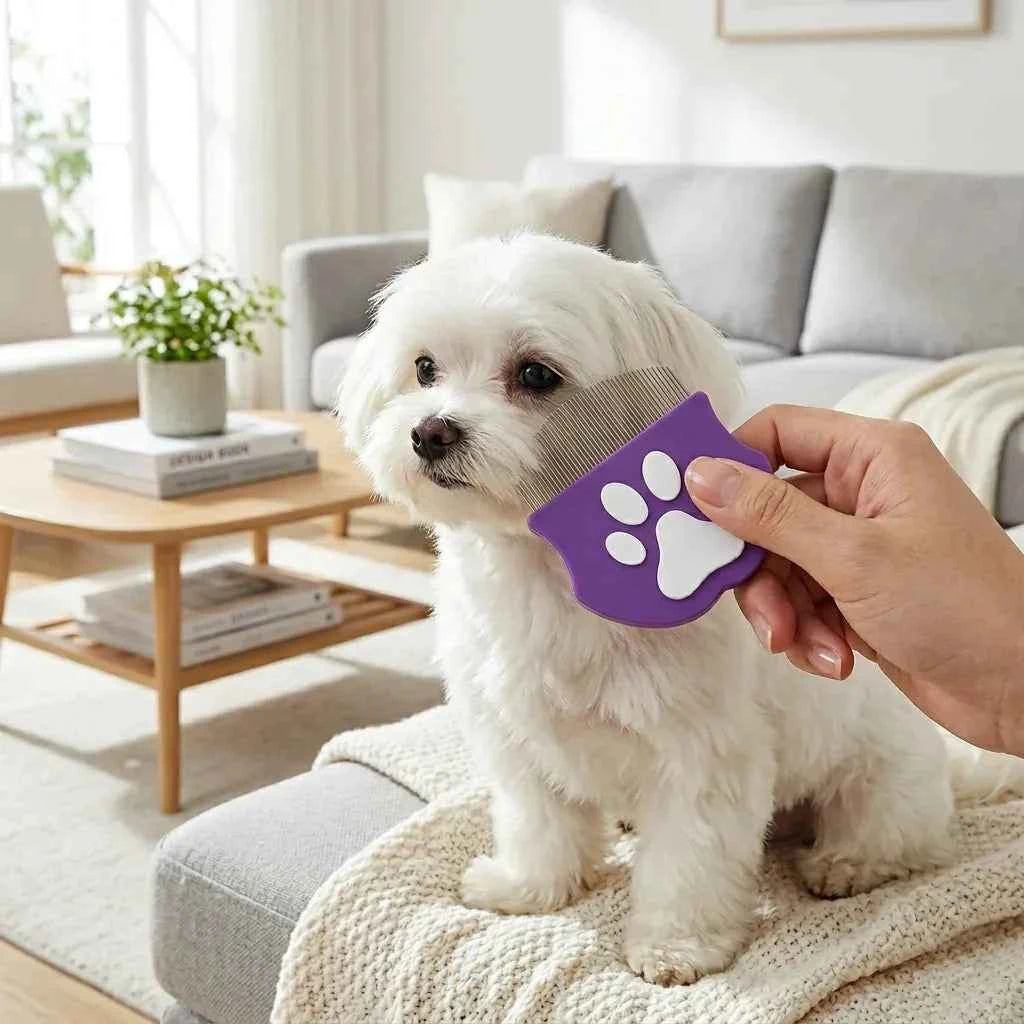 Professional Mini Pet Face Comb - Tear Stain Remover & Precision Facial Grooming Brush for Dogs & Cats - Fine Arched Stainless Steel Teeth