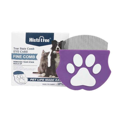 Professional Mini Pet Face Comb - Tear Stain Remover & Precision Facial Grooming Brush for Dogs & Cats - Fine Arched Stainless Steel Teeth