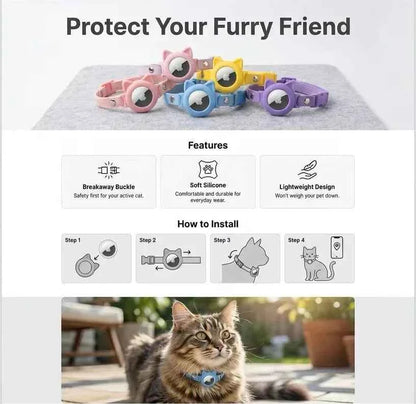 Safety AirTag Pet Collar - Reflective with Cat-Ear Breakaway Buckle