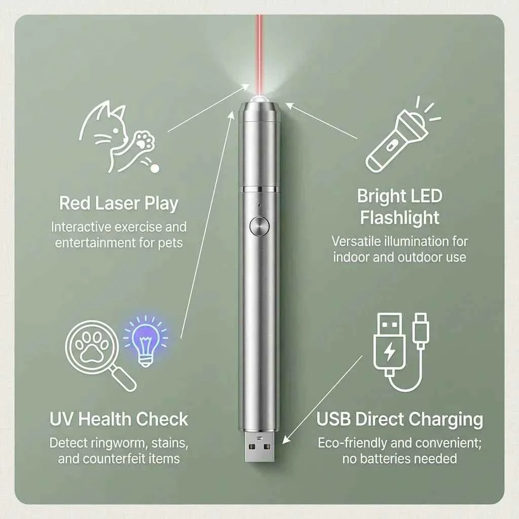 SolPaws 3-in-1 Rechargeable Stainless Steel Pet Laser Toy & LED Flashlight