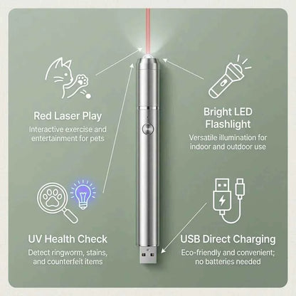 SolPaws 3-in-1 Rechargeable Stainless Steel Pet Laser Toy & LED Flashlight