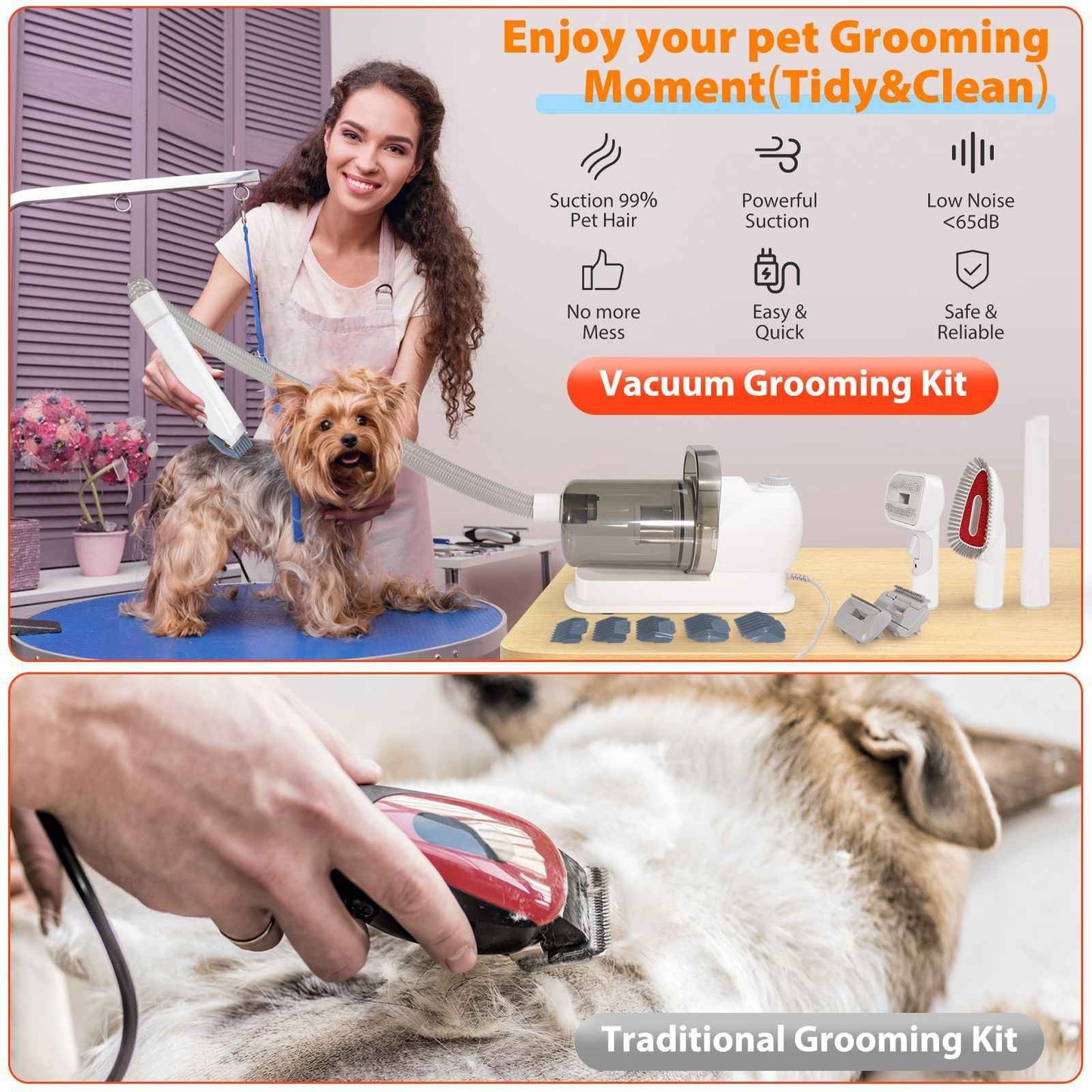 SolPaws 5 - in - 1 Professional Pet Grooming & Vacuum Kit - 100% Mess - Free - SolPaws C2h1