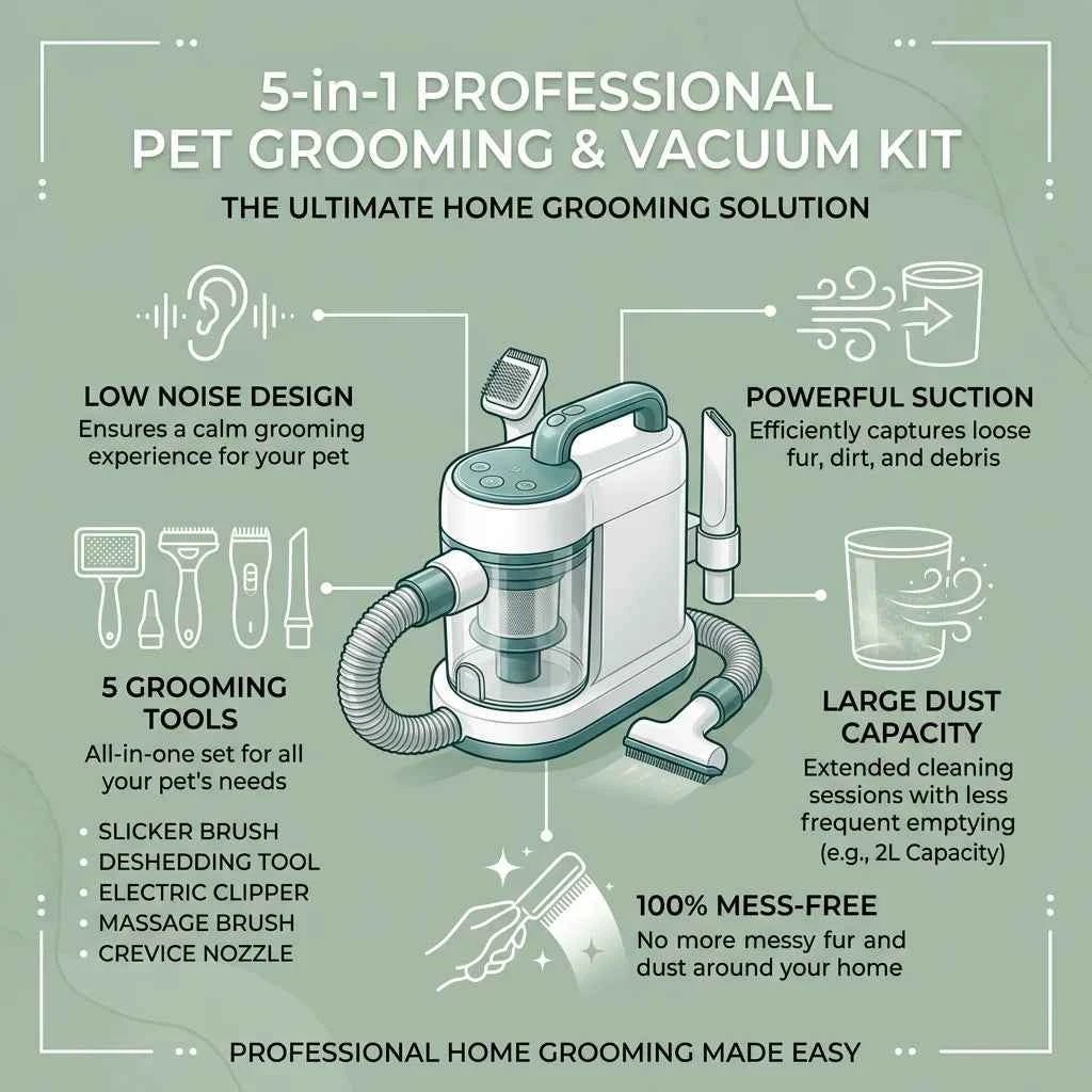 SolPaws 5 - in - 1 Professional Pet Grooming & Vacuum Kit - 100% Mess - Free - SolPaws C2h1