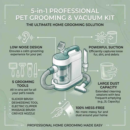 SolPaws 5 - in - 1 Professional Pet Grooming & Vacuum Kit - 100% Mess - Free - SolPaws C2h1