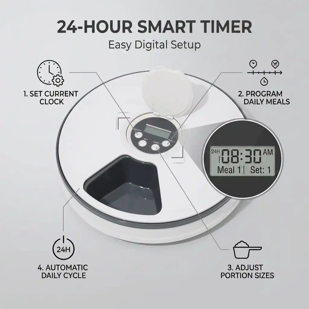 SolPaws™ 6 - Meal Automatic Pet Feeder - 24H Smart Timer & Portion Control - SolPaws C2h1