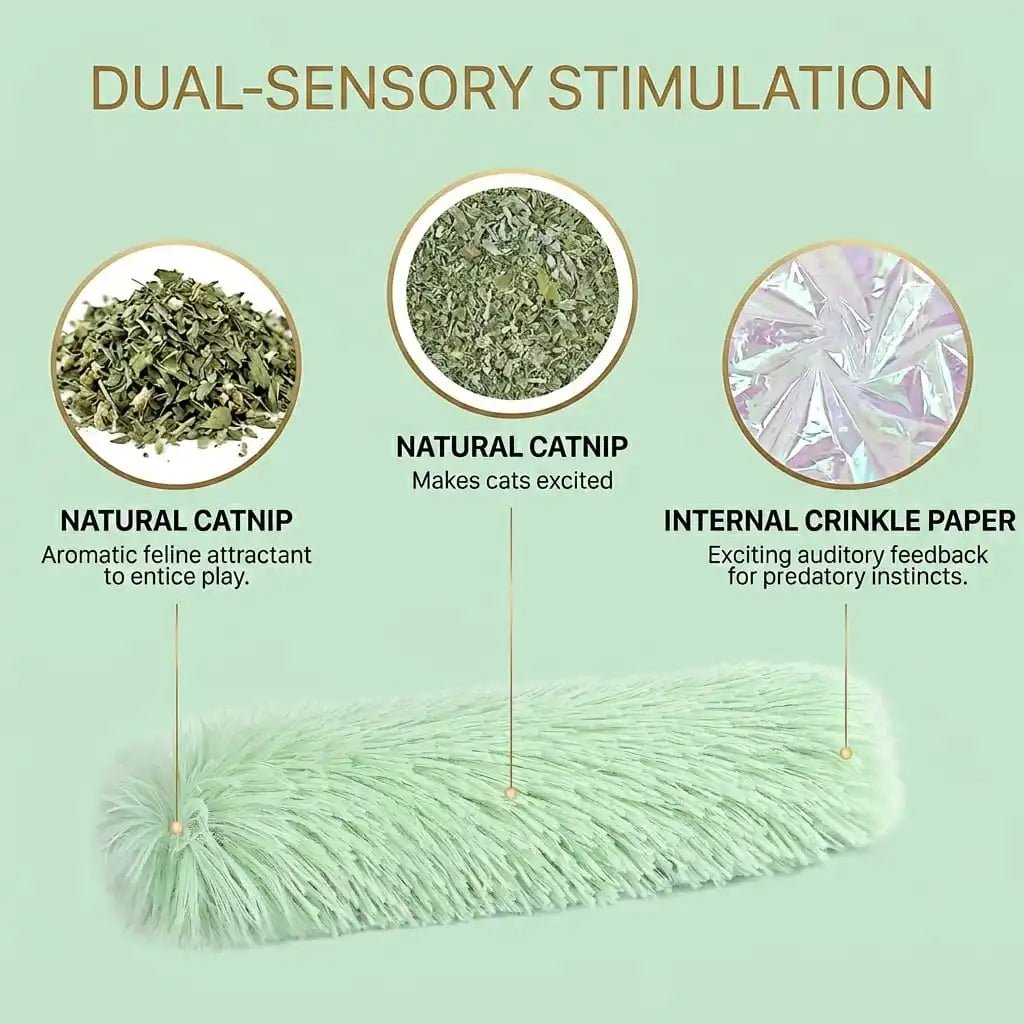 SolPaws™ Catnip & Crinkle Plush Toy Pillow - Soft Interactive Kicker Toy - SolPaws C2h1