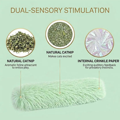 SolPaws™ Catnip & Crinkle Plush Toy Pillow - Soft Interactive Kicker Toy - SolPaws C2h1