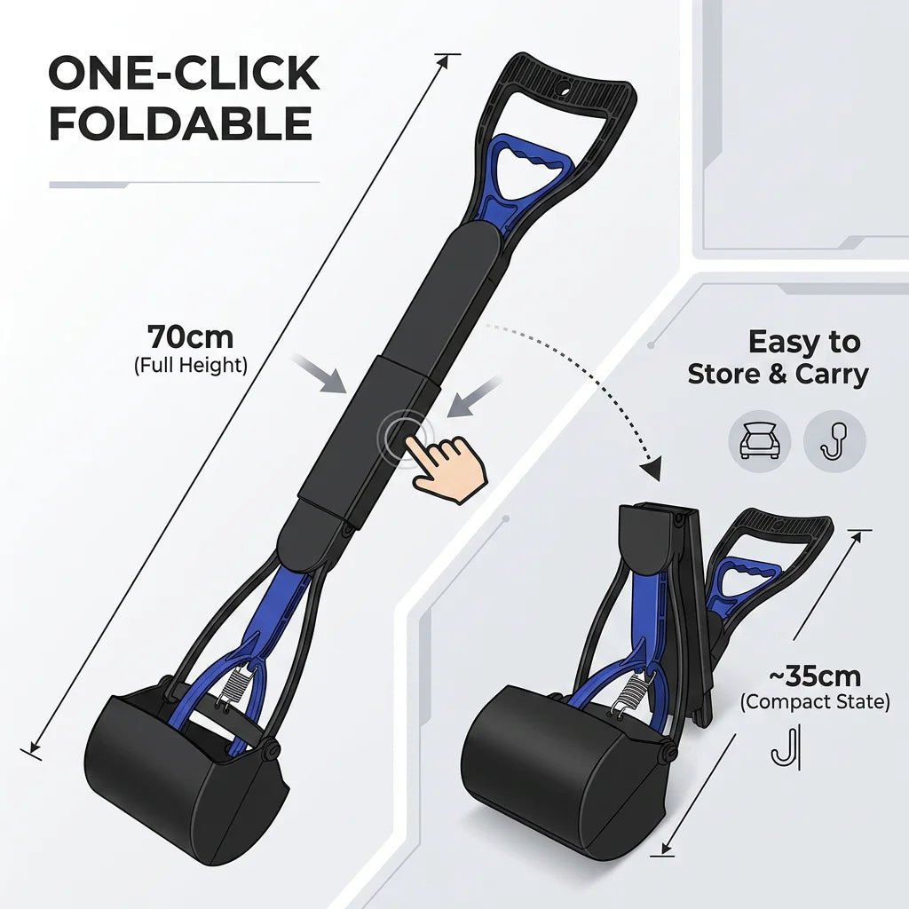 SolPaws™ Ergonomic Long - Handle Poop Scooper - Foldable 70cm Heavy - Duty Pet Waste Remover - SolPaws C2h1