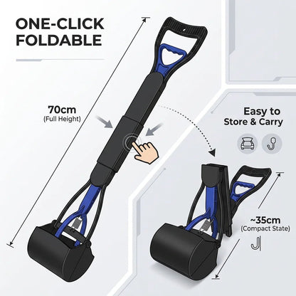 SolPaws™ Ergonomic Long - Handle Poop Scooper - Foldable 70cm Heavy - Duty Pet Waste Remover - SolPaws C2h1