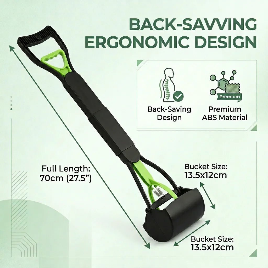 SolPaws™ Ergonomic Long - Handle Poop Scooper - Foldable 70cm Heavy - Duty Pet Waste Remover - SolPaws C2h1