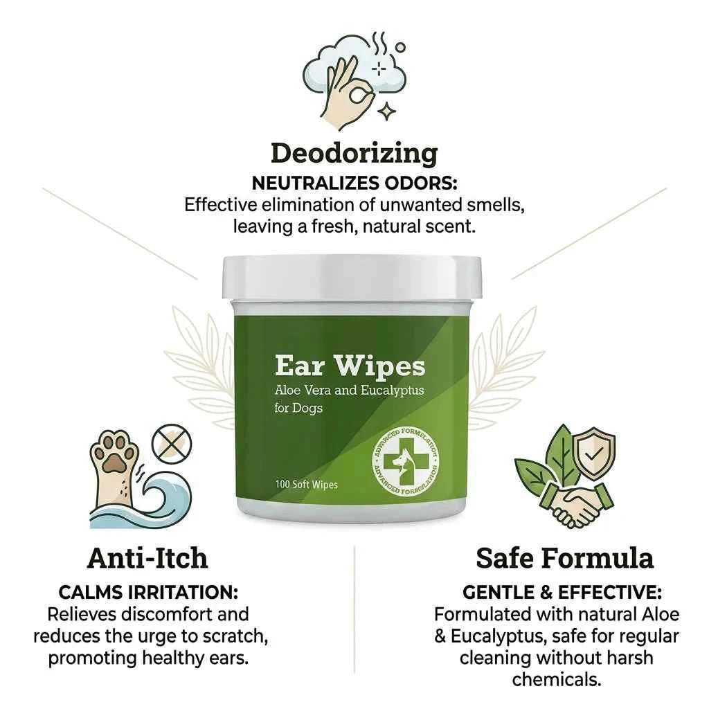 SolPaws™ Gentle Pet Ear Cleaning Wipes - Deodorizing & Anti - Itch Solution for Pet Ear Care - SolPaws C2h1