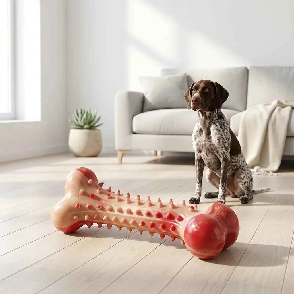 SolPaws Indestructible Rubber Bone Chew Toy - Teeth Cleaning & Stress Relief - SolPaws C2h1