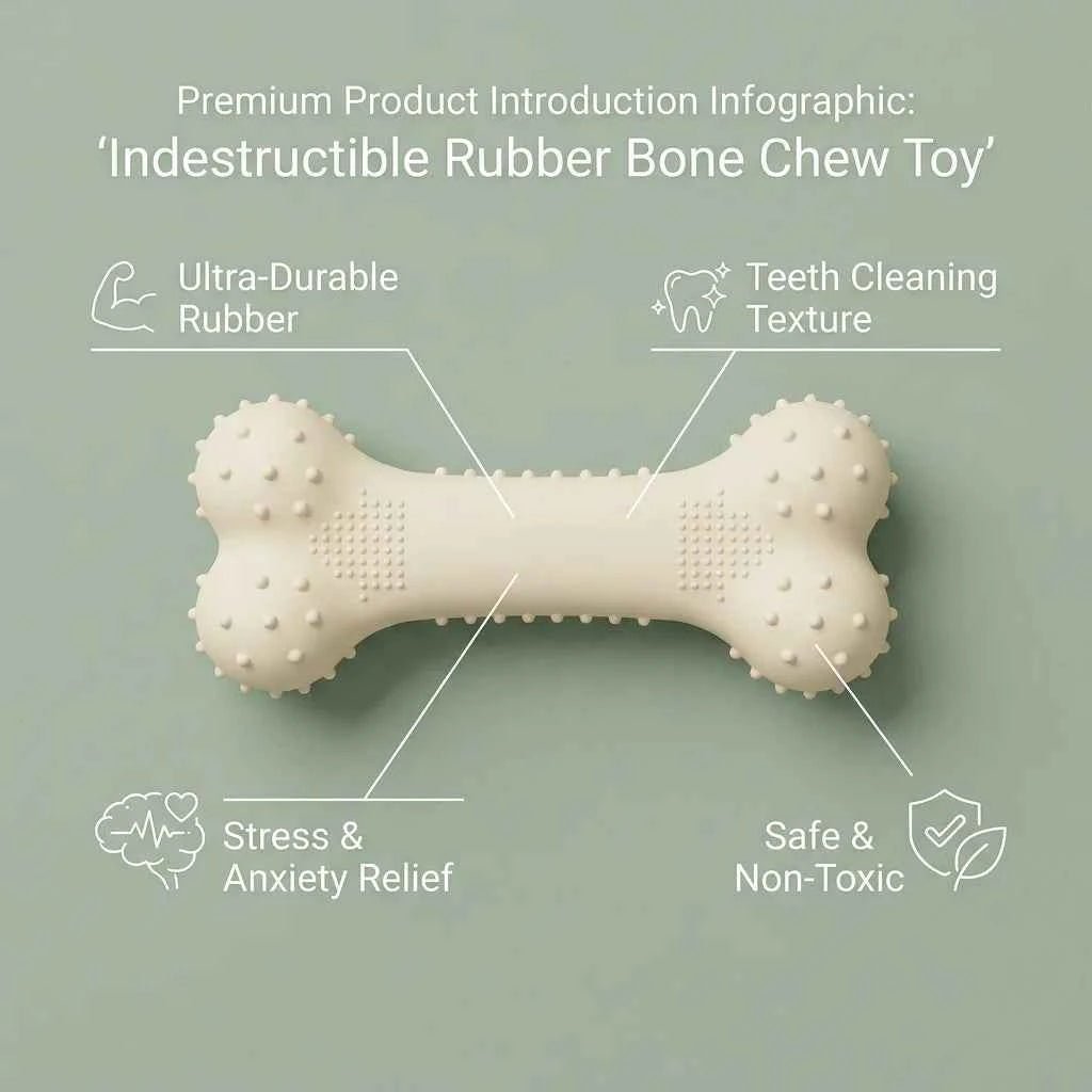 SolPaws Indestructible Rubber Bone Chew Toy - Teeth Cleaning & Stress Relief - SolPaws C2h1