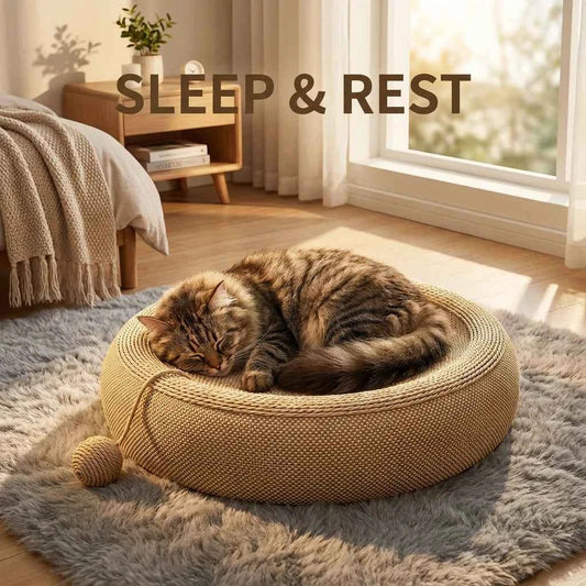 SolPaws™ Natural Jute Cat Scratcher - Durable 2 - in - 1 Scratching & Sleeping Bed - SolPaws C2h1
