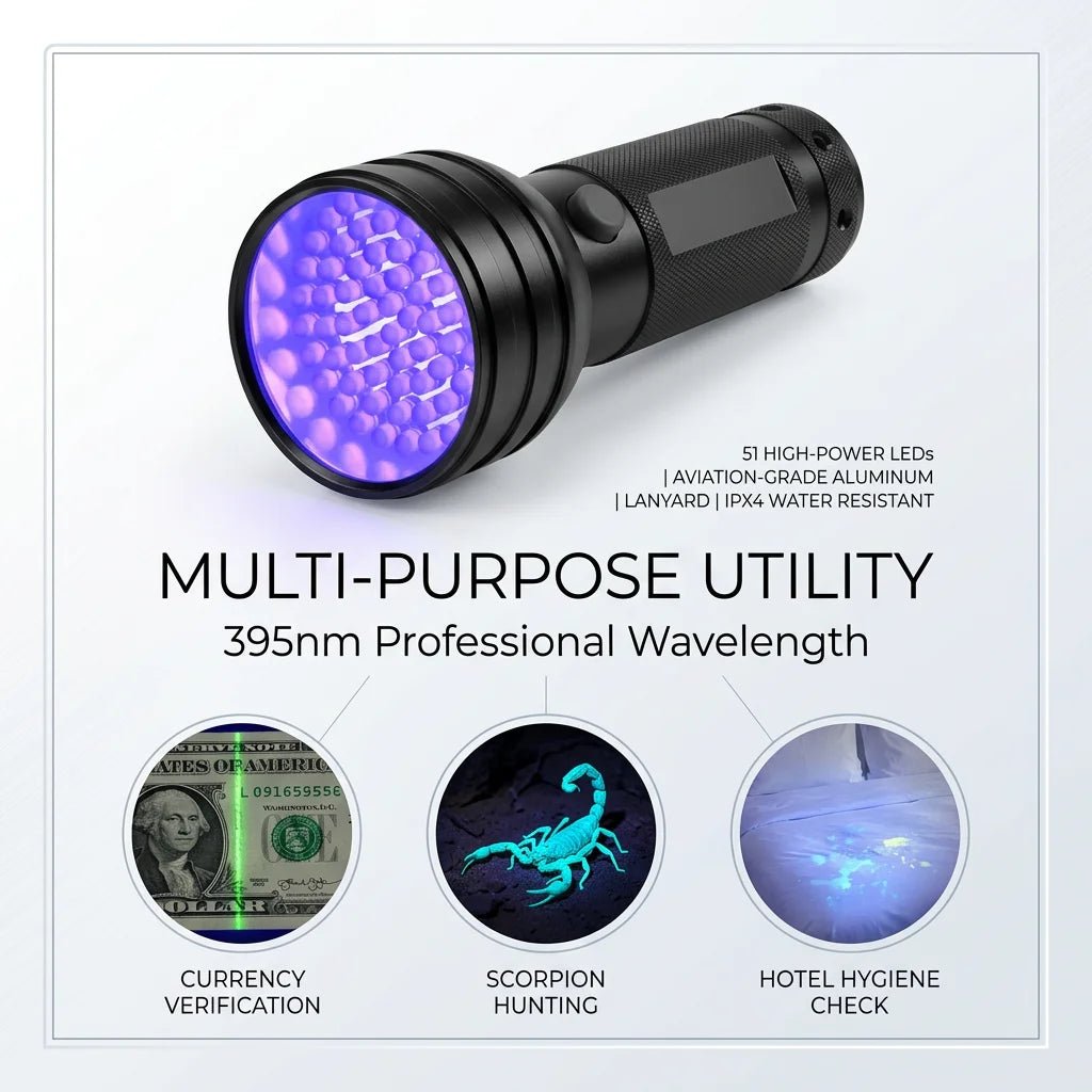 SolPaws™ Professional 51 LED UV Pet Urine & Moss Detector - High - Power Ultraviolet Flashlight - SolPaws C2h1