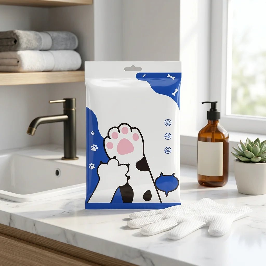 SolPaws™ Rinseless Grooming & Deodorizing Gloves - Tea Scented Quick - Clean Spa Gloves - SolPaws C2h1