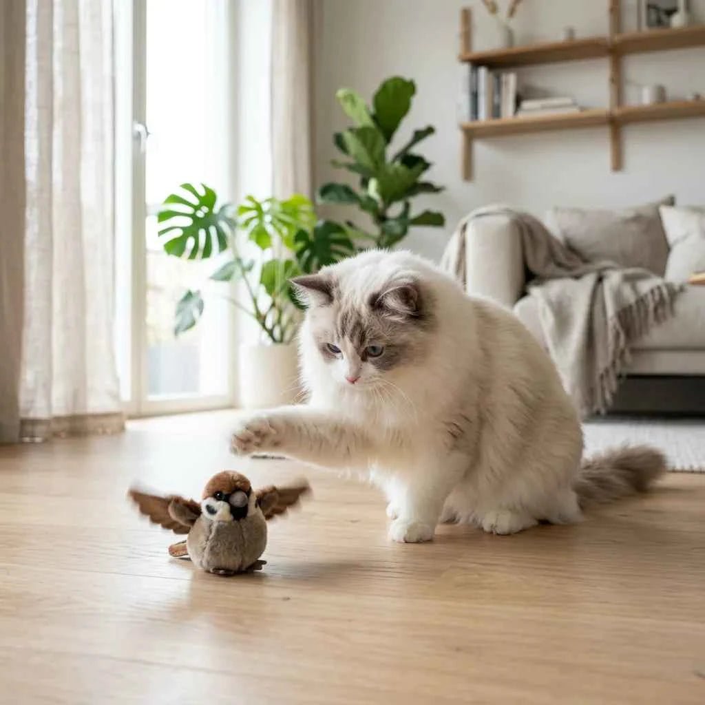 SolPaws Smart Sensing Vibrating & Chirping Bird Cat Toy - Realistic Fun - SolPaws C2h1