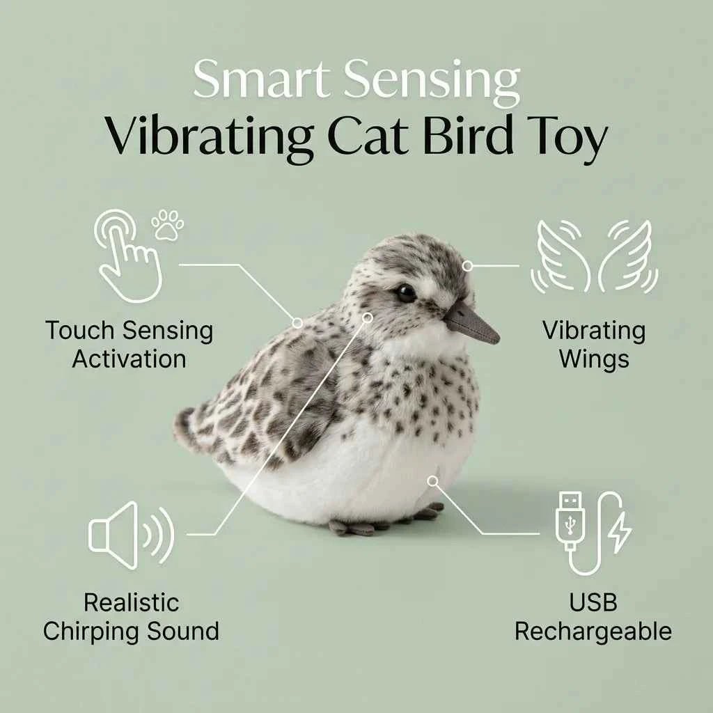 SolPaws Smart Sensing Vibrating & Chirping Bird Cat Toy - Realistic Fun - SolPaws C2h1